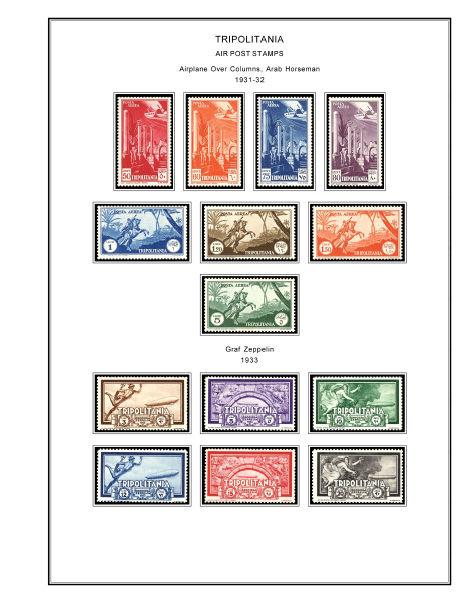 COLOR PRINTED TRIPOLITANIA 1923-1938 STAMP ALBUM PAGES (23 illustrated pages)