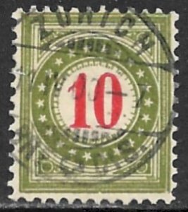 SWITZERLAND 1884-97 10c Olive Green Postage Due Sc J24 VFU