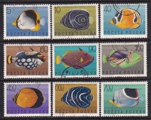 Poland 1967 Sc 1492-1500 Tropical Angel  Butterfly Trigger Fish Stamp CTO