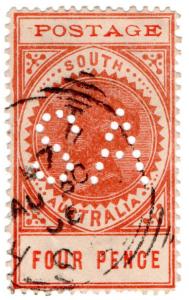 (I.B) Australia Postal : South Australia 4d (SG 281) SA perfin