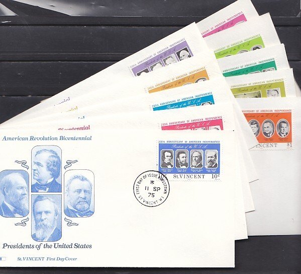 St. Vincent, Scott cat. 435-444. American Bicentennial. 10 First day covers.  ^