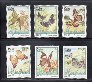 CUBA Sc# 3287-3292  BUTTERFLIES butterfly CPL SET of 6  1991 MNH