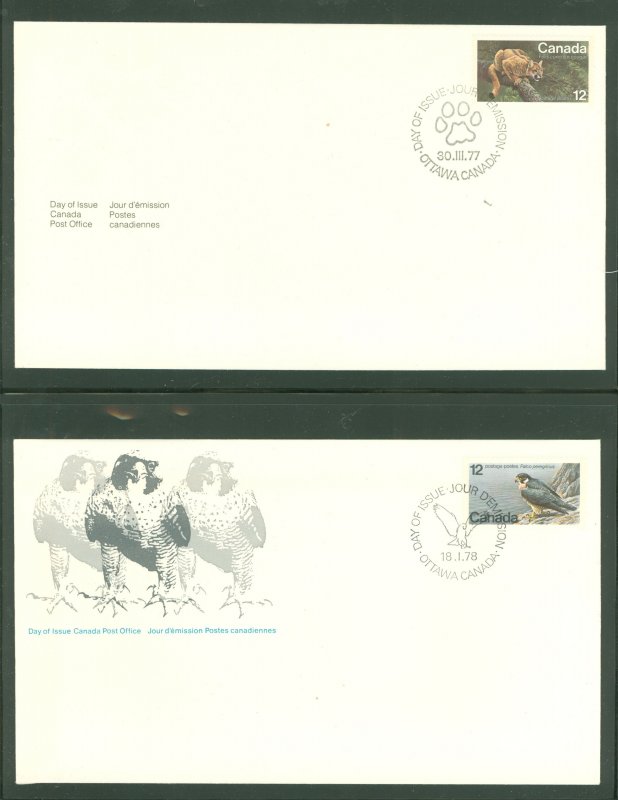 Canada 732/752 1977-78 2 U/A FDCs; Endangered Wildlife, Eastern Cougar, Perigrine Falcon