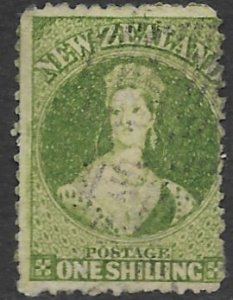 New Zealand  20  1863  one shilling ave used ( perf 13 )