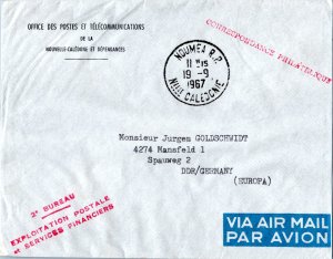 New Caledonia Official Free Mail 1967 Noumea R.P., Nelle Caledonie Airmail to...