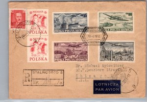 1952 Stalinogrod Poland Registered Air mail Cover to Chicago IL Illinois USA