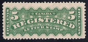 Canada #F2 5 cents 1875 Registration Stamp mint OG H VF