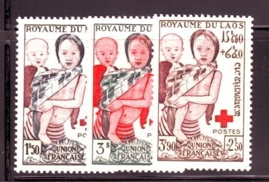 LAOS Sc B1-3 NH ISSUE OF 1953 - RED CROSS - (JS23)