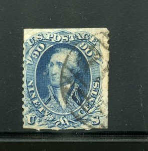 UNITED STATES SCOTT #72 90c WASHINGTON F MISSING PERFS USED-SCOTT VALUE $600.00