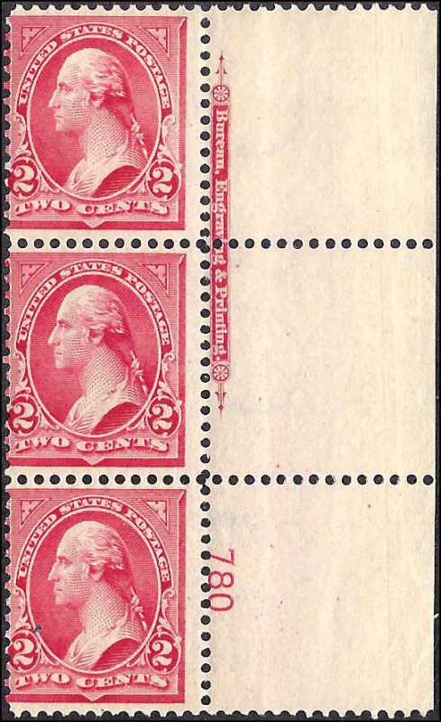 279B Mint,OG,NH... Implrint/Plate# Strip of 3... SCV $85.00