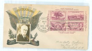 US 778 1936 Third International Philatelic Exhibition mini sheet of four imperfs on an addressed FDC with a Cosby photo (Rooseve