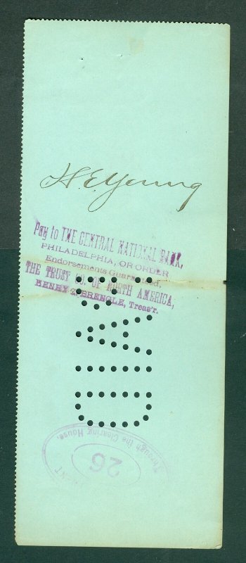 USA. 1900. Draft/Check. 500 $. Tradesmen's National Bank, Philadelphia. Revenue