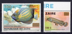 Zaire 1990 FISH Gold Ovpt.New Value 2v Perforated Mint (NH)