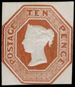 GB QV SG57, SCARCE 10d brown CUT SQUARE, M MINT. Cat £11500. DIE 2