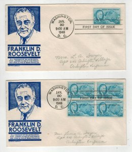 1946 PRESIDENT FRANKLIN ROOSEVELT 933 SET OF 2 SINGLE BLOCK Anderson Blue Clean!