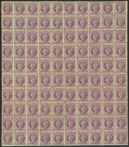 SG 42 Prince Edward Islands 1872. 12c reddish-mauve sheet of 100. Unmounted...