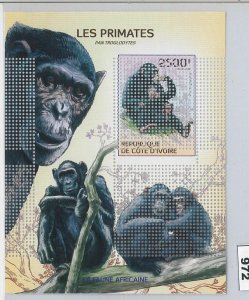 972 -  IVORY COAST Cote D'Ivoire  - ERROR - MISPERF stamp sheet 2014 Primates