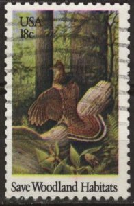 US Sc.# 1924 (used) 18¢ save woodland habitats: ruffled grouse (1981)