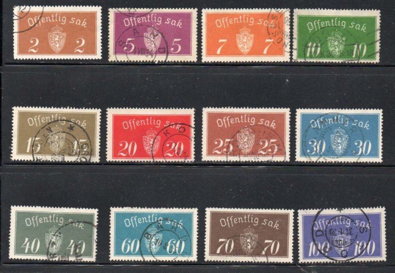 Norway Sc O9-16, 18-21 1933 Official stamp set used