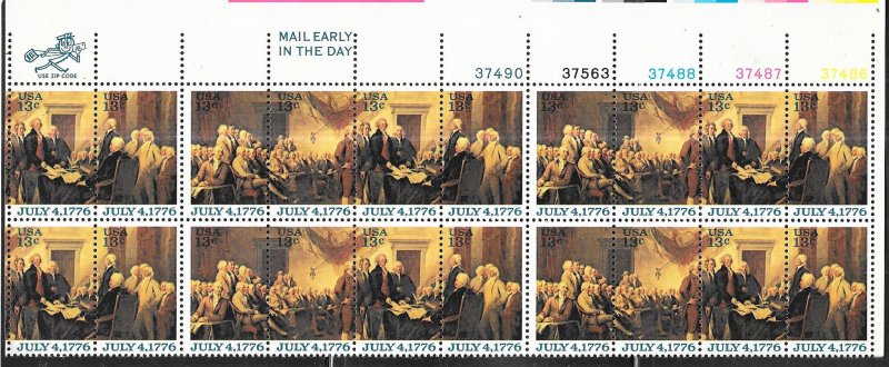 US#1694a -13c Declaration of Independence PB of 20 (MNH) CV$7.00