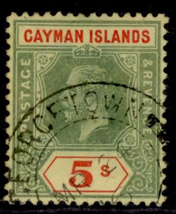 CAYMAN ISLANDS GV SG51, 5s green & red/yellow, FINE USED. Cat £180. CDS