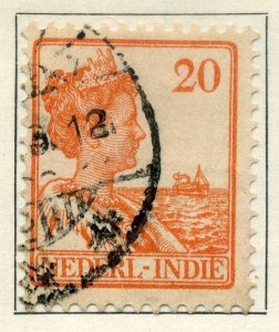 NETHERLANDS INDIES;  1932 early Wilhelmina surcharge issue used 20c. value