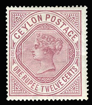 Ceylon #142 (SG 201) Cat£29, 1887 1r12c claret, lightly hinged
