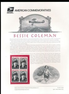 USPS 1995 COMMEMORATIVE PANEL 2956 BESSIE COLEMAN NO.454