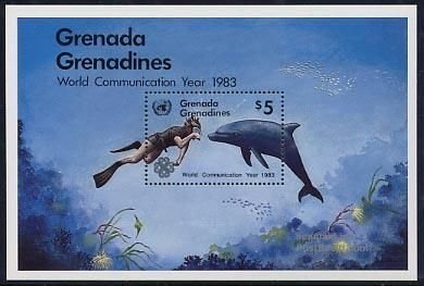 Grenada Grenadines 1983, Talk with Bottle·nose Porpoise (1 Sht. Cpt) MNH