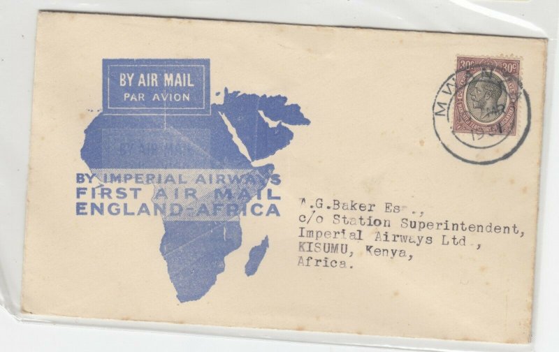 Tanganyika KGV 1931 1st Flight Cover To England Postal History J6074