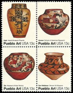 PCBstamps   US #1706/1709a Block 54c(4x13c) Pueblo Art, MNH, (9)