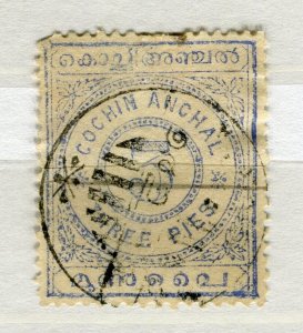 INDIA COCHIN; 1903 early classic Local Numeral issue used SHADE of 3p. value