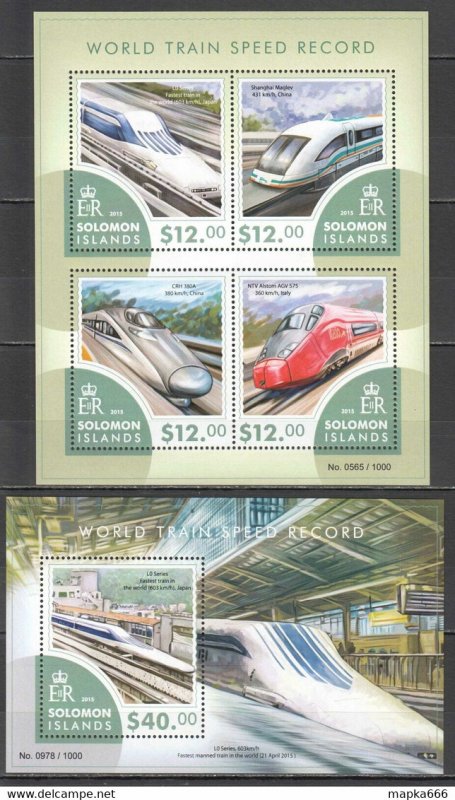 2015 Solomon Islands Trains World Speed Records #3372-76 1+1 ** Ls469