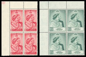 Aden - Kathiri 1949 KGVI Silver Wedding set in blocks MNH. SG 14-15. Sc 14-15.