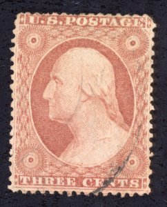 US Scott 25 Used 3c rose George Washington Lot F079 bhmstamps