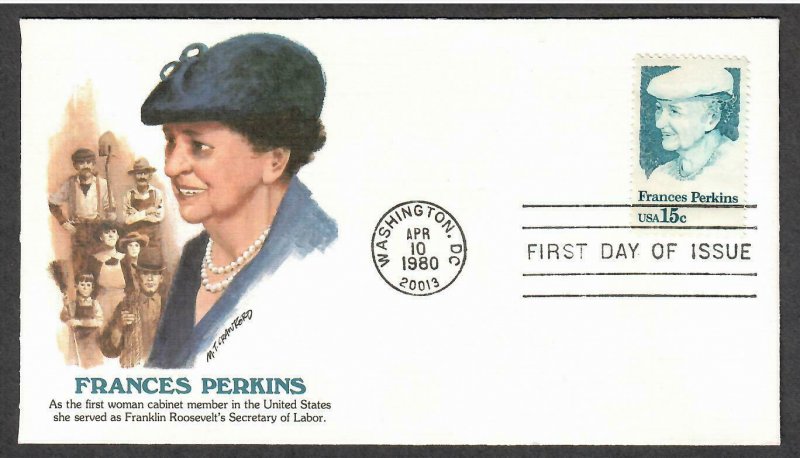 US # 1821 Frances Perkins Fleetwood FDC - I Combine S/H