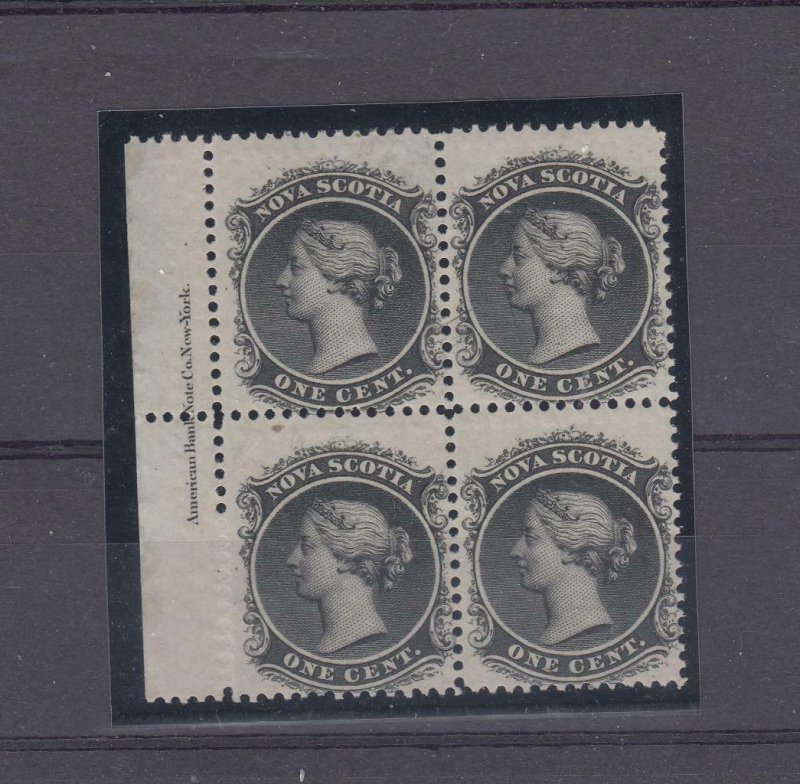 NOVA SCOTIA # 8a VF-MNH INSCRIPTION BLOCK OF 4 CAT VALUE $160