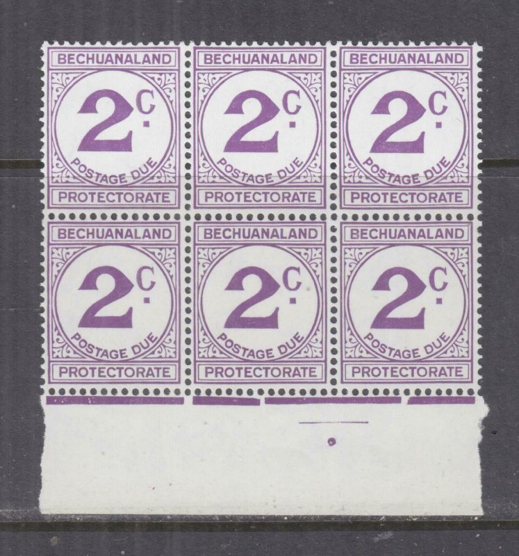 BECHUANALAND, POSTAGE DUE, 1961 Decimal Currency, 2c. Violet, block of 6, mnh.