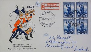 1956 Denmark Cover Kingdom for 1000 Years Block to England 20717-