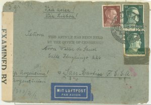 Germany  1941 Germany air mail to Argentina censored. 1941 WWII censored air mail cover. 1942 Aug 31 Gotha, censored at Berlin a