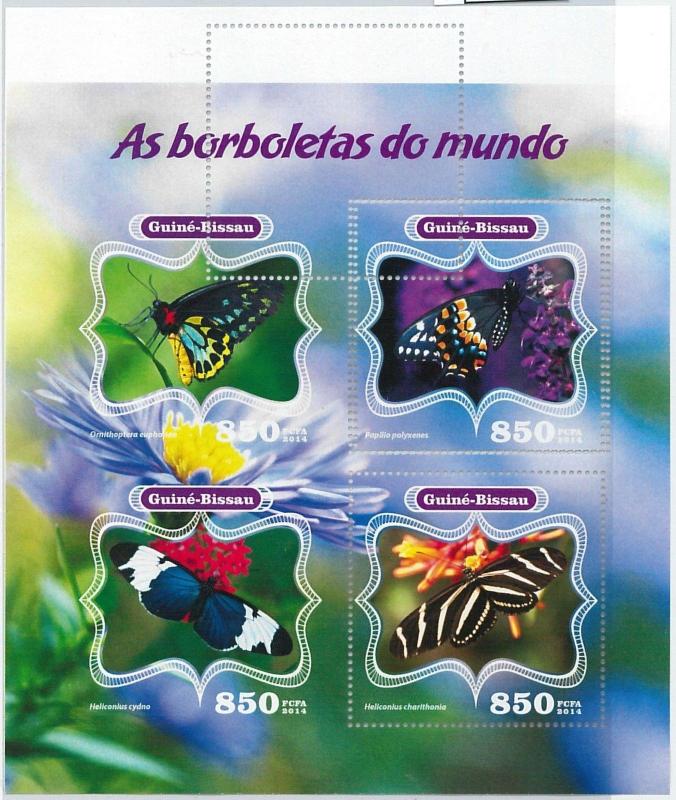 GUINEA BISSAU - ERROR, 2014 MISSPERF SHEET: BUTTERFLIES, INSECTS, FAUNA