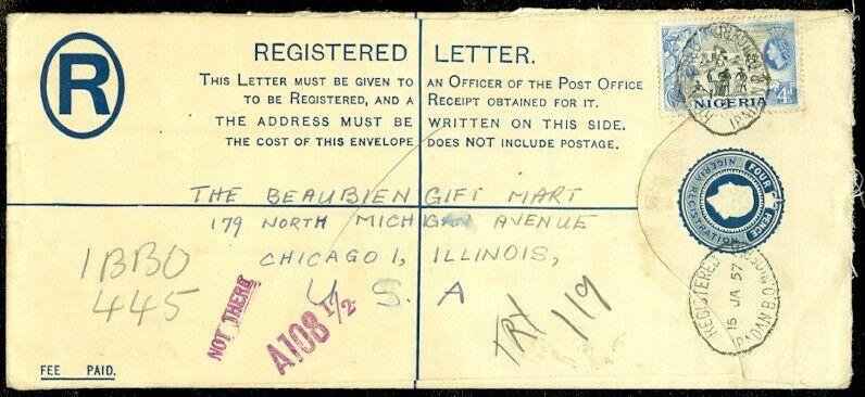 EDW1949SELL : NIGERIA 1957 Registered Letter Envelope to USA.
