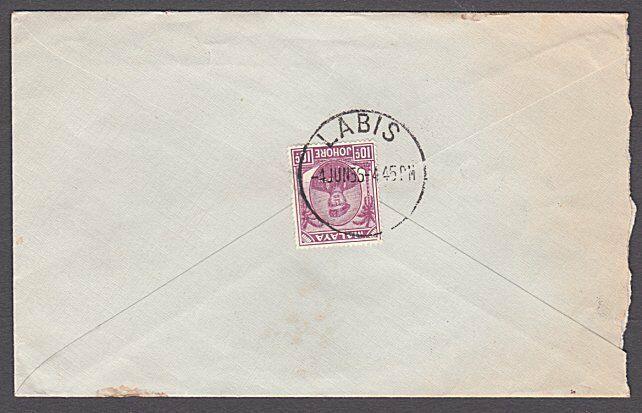 MALAYA JOHORE 1956 cover - 10c LABIS cds.................................54149