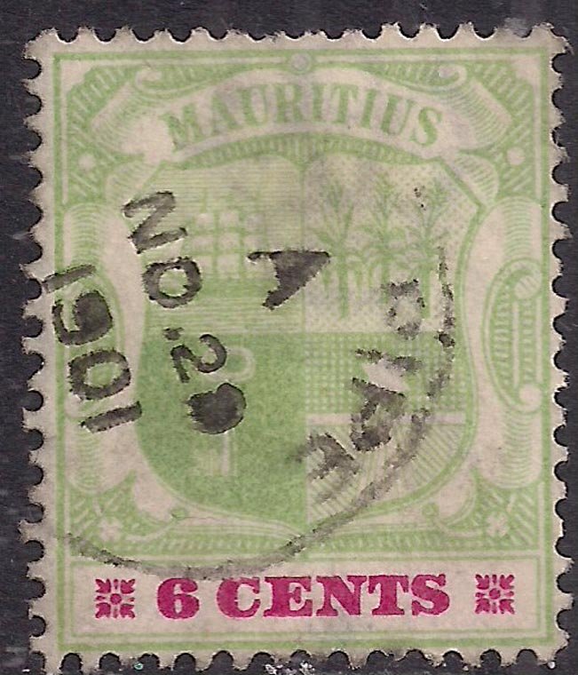 Mauritius 1895 - 99 QV 6ct Green & Rose Red used SG 131 ( G86 )