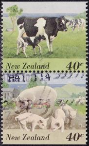 New Zealand - 1995 - Scott #1286/91 - used pair - Cow Pig