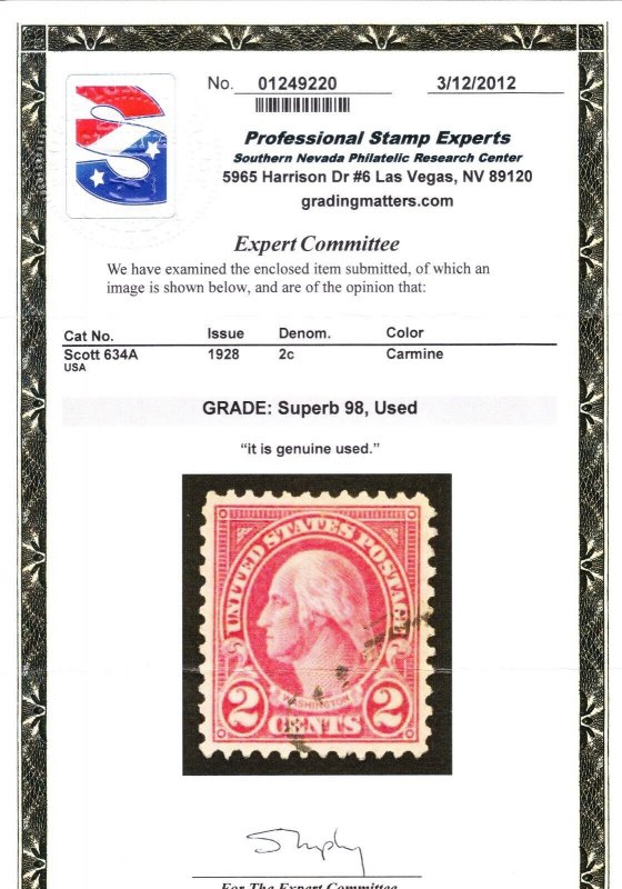 MOstamps - US #634A Used Graded Superb 98 with PSE Cert - Lot # MO-3862 SMQ $400