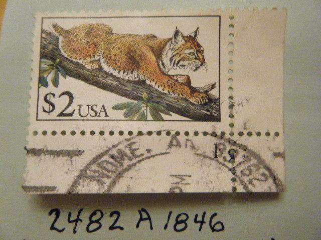 SC#2482 A1846 $2 Bobcat Lwr Rt Cnr Blk #1 cxl Nome, Alaska  