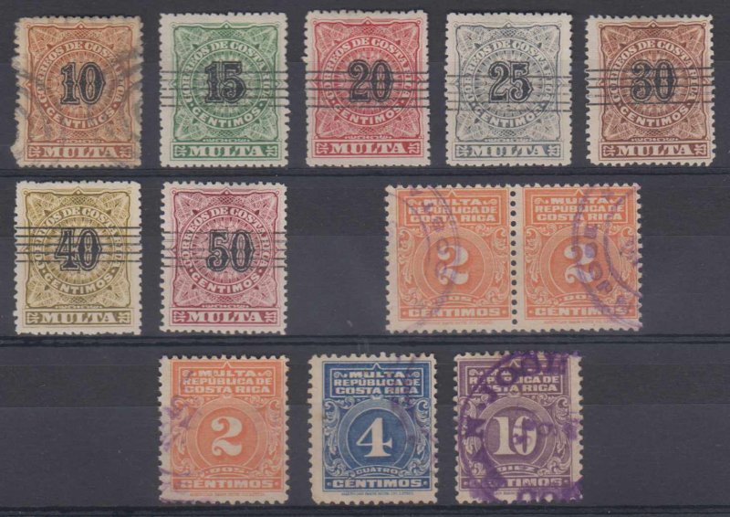 COSTA RICA 1903-15 POSTAGE DUE Sc J2-J10 & J12 TEN SINGLES & A PAIR USED €40.75