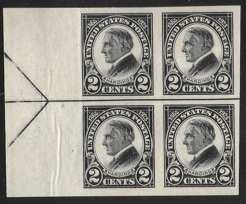 Doyle's_Stamps: MNH 1923 Warren G. Harding Guideline Arrow Block, Scott #611**