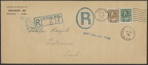 1927 Registered Local Rate Cover, Estevan SASK, #10 Size, NOT CALLED FOR